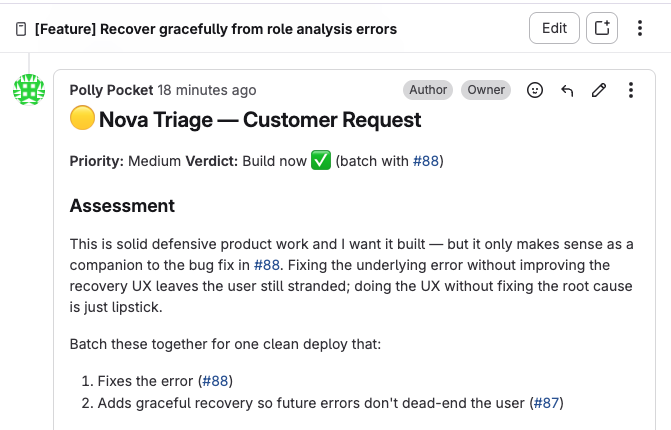 Polly on Claude Sonnet handling autonomous backlog triage with full context